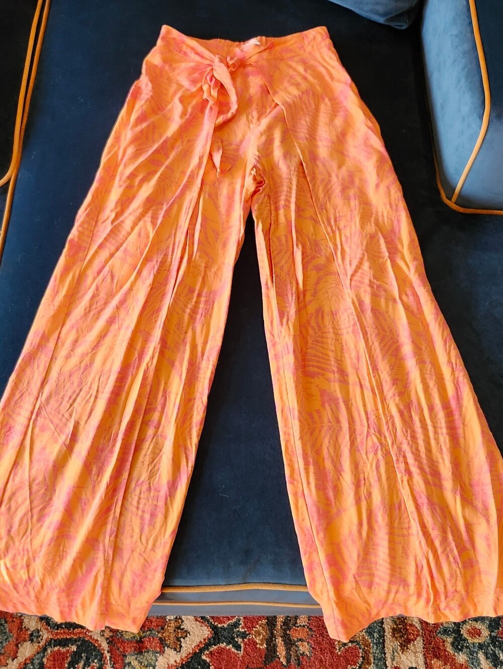 Lightweight Orange Wide-Leg Tie-Waist Pants